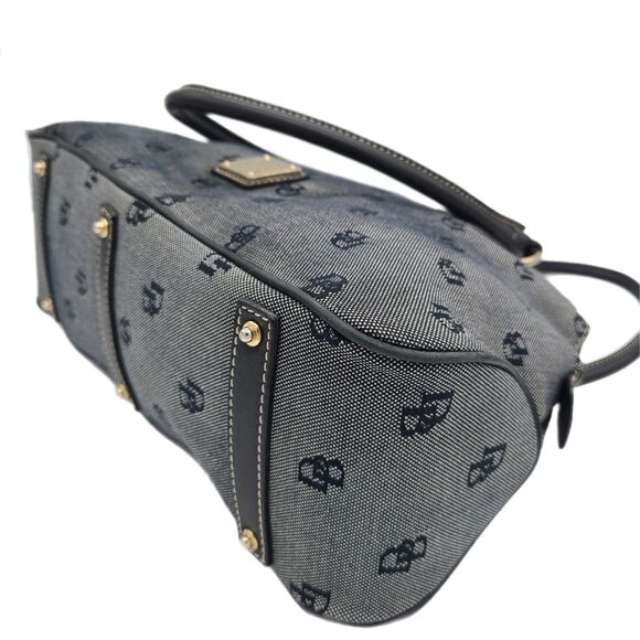 Dooney & Bourke Large Gray Monogram Canvas & Leather Trim Dome Satchel Bag GUC - Picture 4 of 12